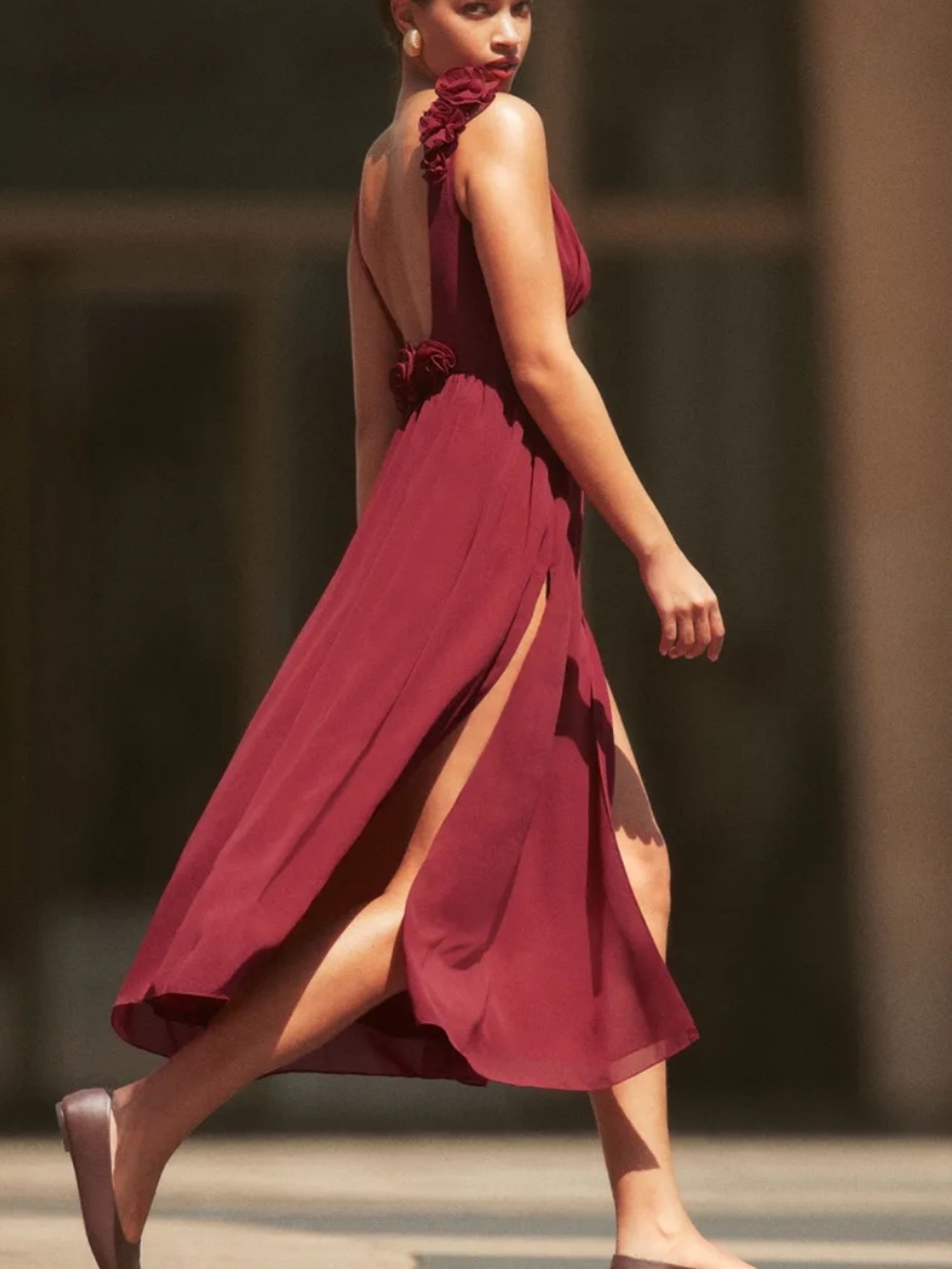 Reformation x NYC ballet dreamy collab 3D rosette maxi dress side slit sz 2